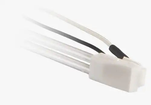 Electronic component with four metal pins protruding from a white plastic housing.