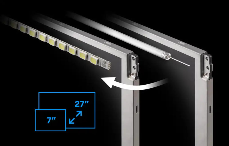 LED light strip with mounting brackets and directional adjustment capability.